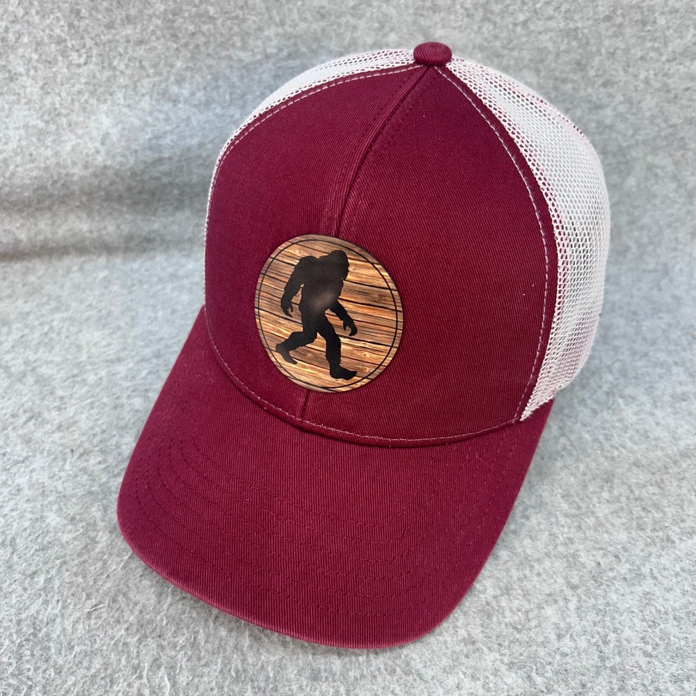 Bigfoot Sasquatch Patch Mens Maroon Outdoor Cap Trucker Hat Snapback Mesh OSFM
